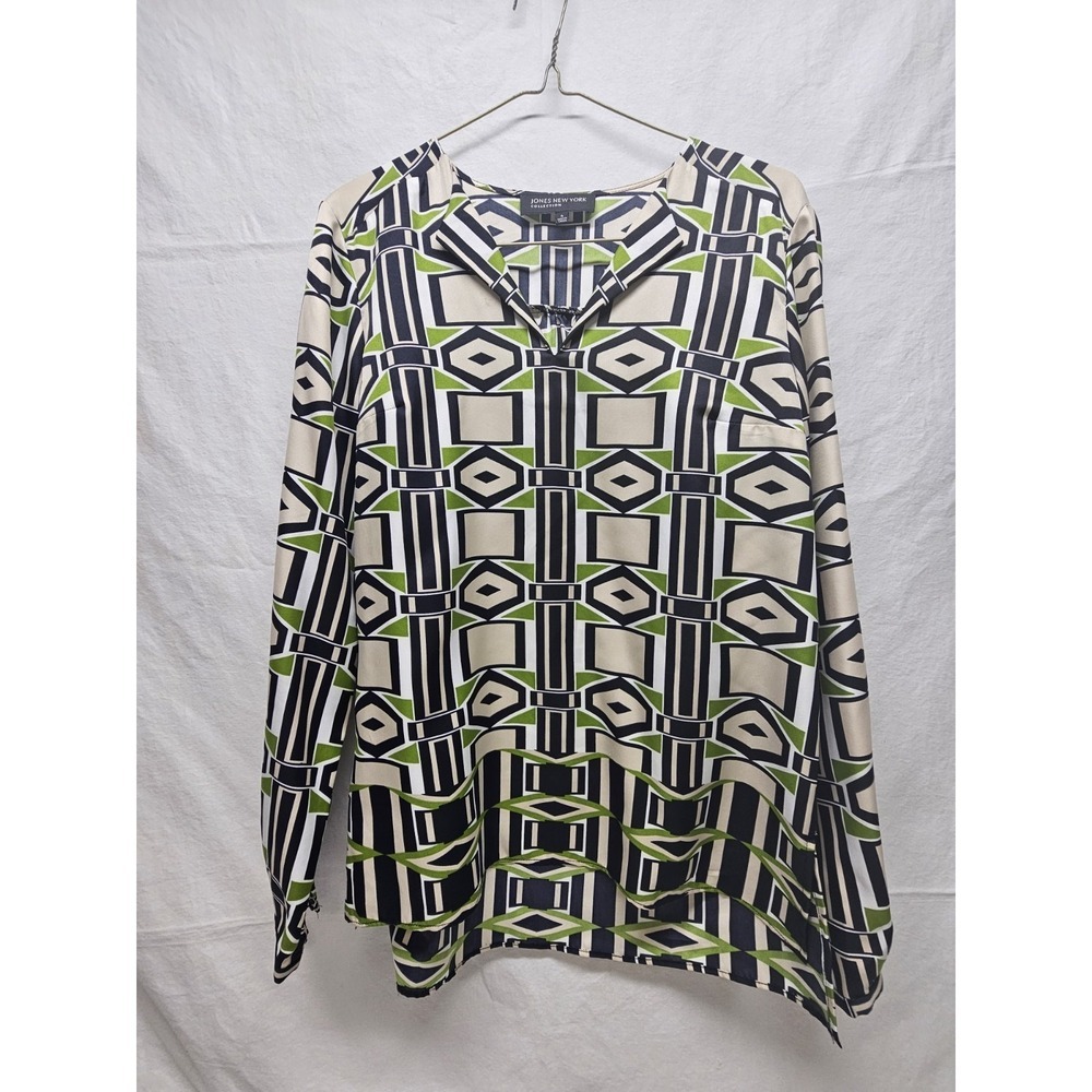 VTG Jones New York Long‎ Sleeve Polyester Size 4 Geometric Retro